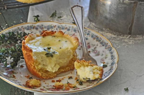 "Ricotta cheese custard filling in a cupcake sized cornmeal crust."