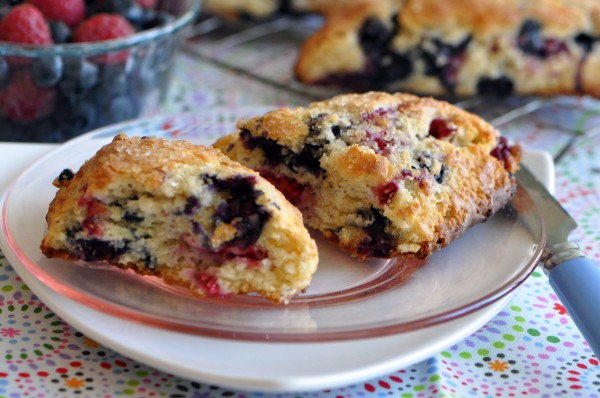"Flakey, buttery scone oozing with blueberry and raspberry fruitiness."
