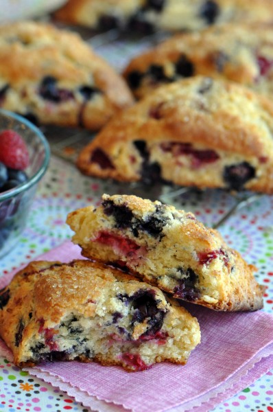 "Flakey, buttery scone oozing with blueberry and raspberry fruitiness."