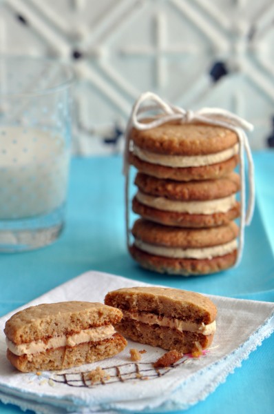 "Creamy peanut butter filled sandwich cookies with a milk chaser."