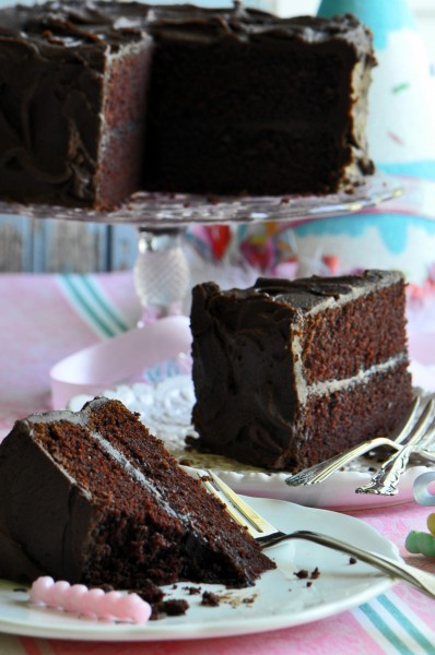 "What a way to celebrate someone's birthday with this Chocolate Fudge Layer Cake"