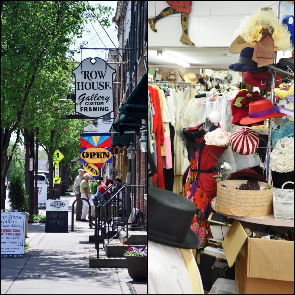 "Street scene of Main St.,Milford, OH and a scene from a vintage resale shop"
