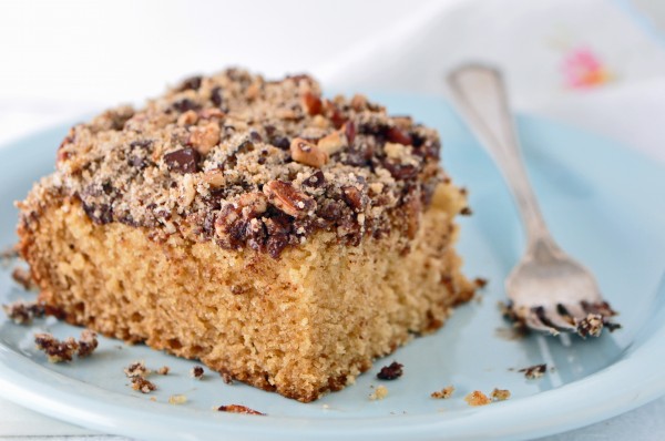 "Moist and buttery cake with Pecans, Chocolate, and Espresso perfectly balanced in a crumb topping"