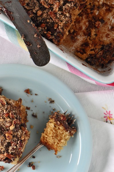 ""Begin your morning with this Pecan Chocolate Espresso Coffee Cake"