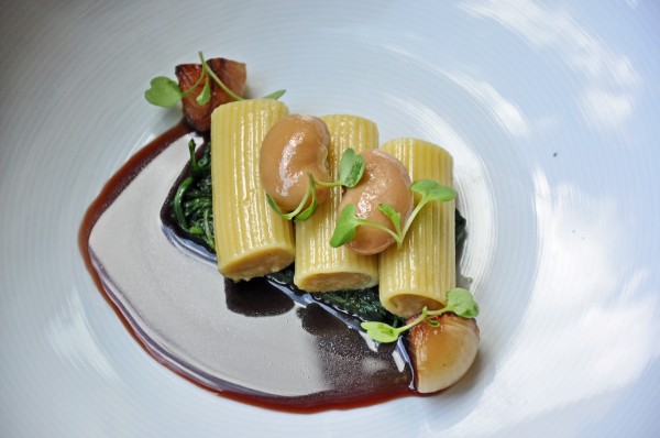 "Pasta Fagioli with Arugula and Red Wine Reduction at Cyrus Restaurant"