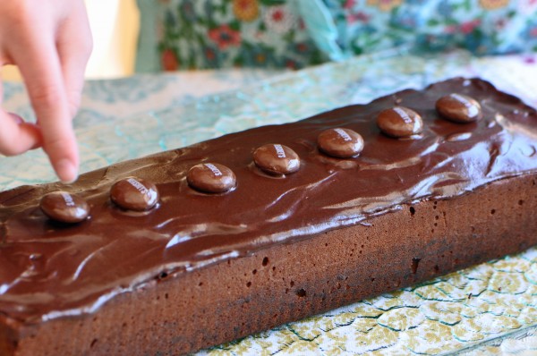 "Decorating a delicious Chocolate Snack Cake with niece Chloe"