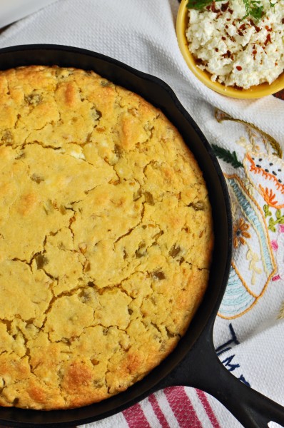 "Cornbread with Tangy Goat Cheese and Spicy Green Chiles Recipe"