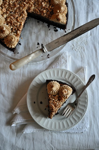 Chocolate Cake with Salty Hazelnut Brittle