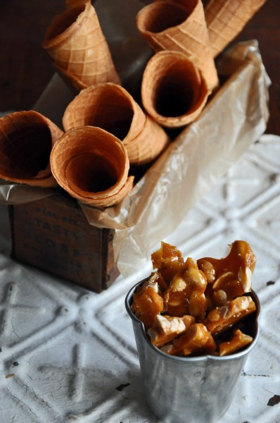 Malted Vanilla Ice Cream with Peanut Brittle and Chocolate Pieces Recipe