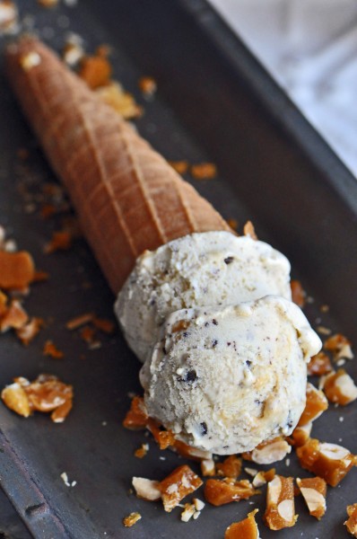 Malted Vanilla Ice Cream with Peanut Brittle and Chocolate Pieces Recipe