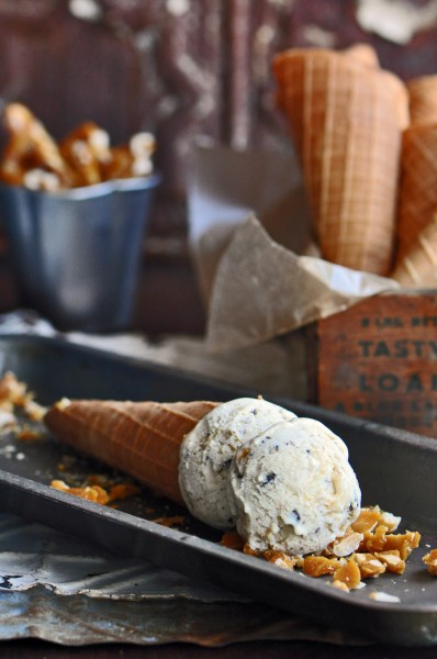 Malted Vanilla Ice Cream with Peanut Brittle and Chocolate Pieces Recipe