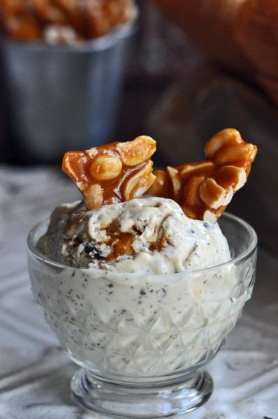 Malted Vanilla Ice Cream with Peanut Brittle and Chocolate Pieces Recipe