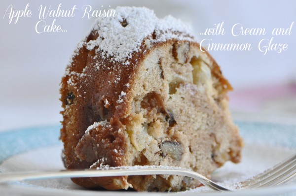 Apple Walnut Raisin Cake with Cream and Cinnamon Glaze Recipe